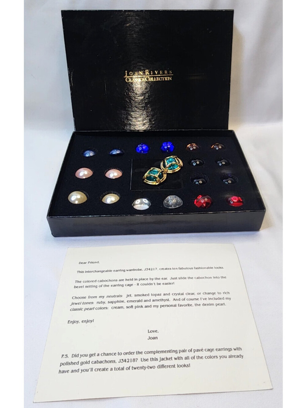 JOAN RIVERS 10 INTERCHANGEABLE FACETED FAUX GEMS Gold Tone Pierced EARRINGS